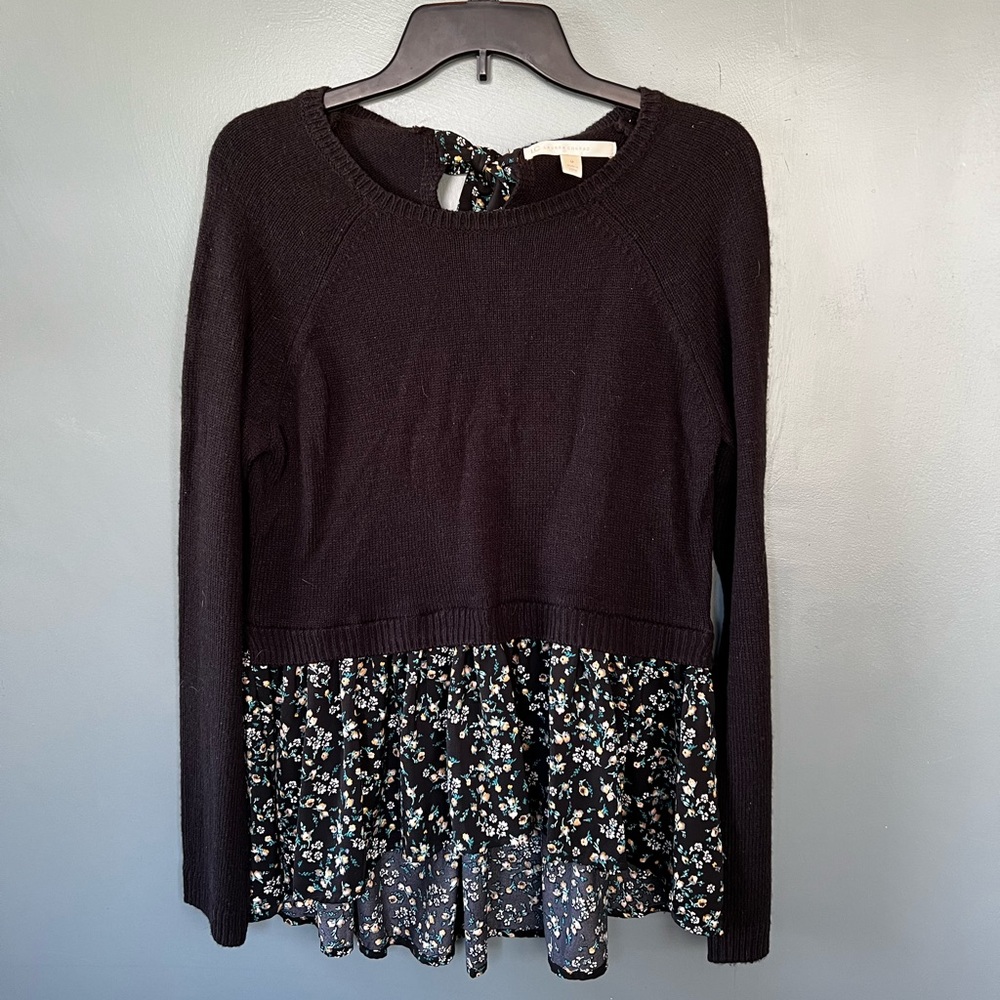 Lauren Conrad brand, size medium, women’s sweater, faux layering, floral,black